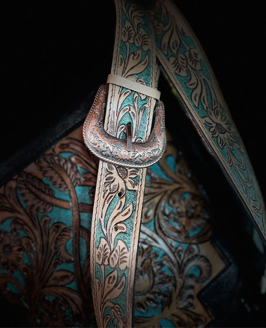Western Tooled Leather Cowhide Purse-LargeBuckle Hand Bag