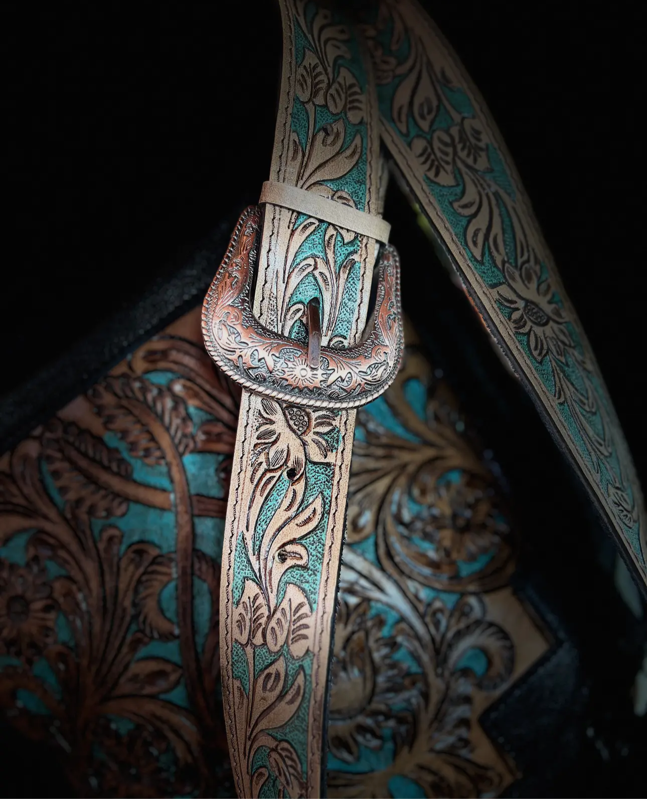 Western Tooled Leather Cowhide Purse-LargeBuckle Hand Bag