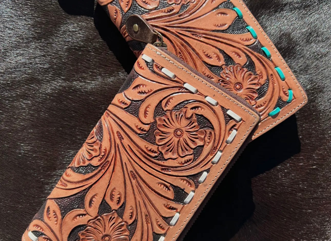 Buck stitched western Leather wallet