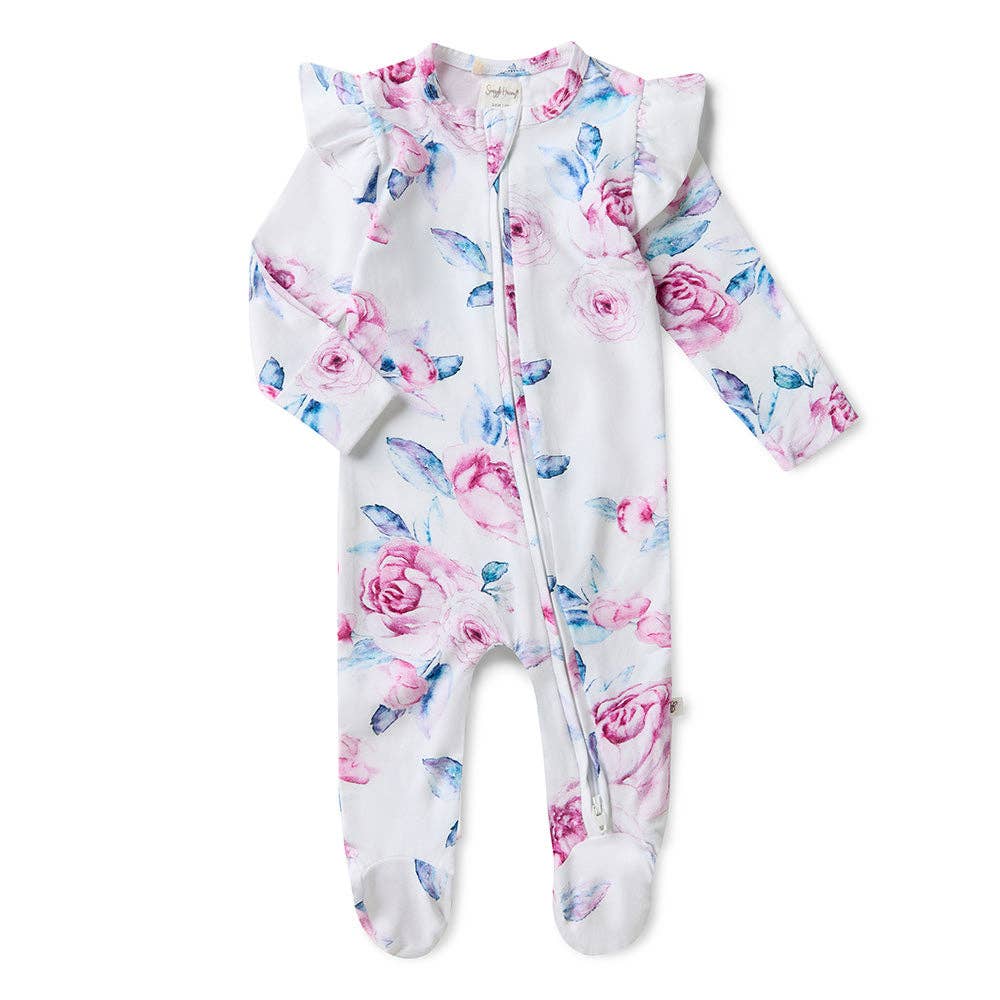Lilac Skies Organic Snuggle Sleepsuit Zip Footie with Frill