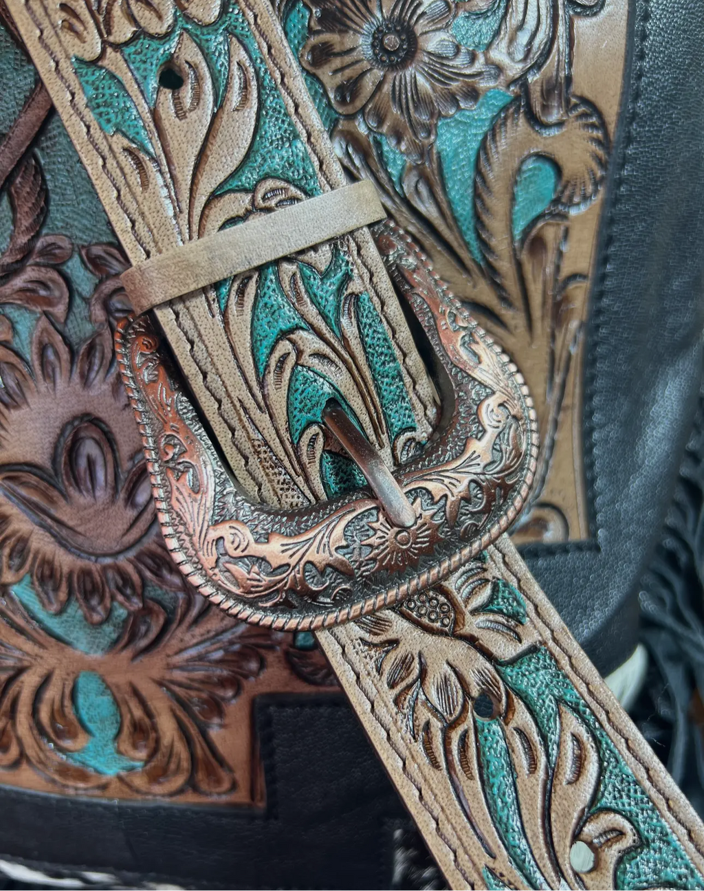 Western Tooled Leather Cowhide Purse-LargeBuckle Hand Bag