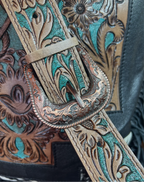 Western Tooled Leather Cowhide Purse-LargeBuckle Hand Bag