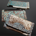 Turquoise stamped western cowhide leather wallet