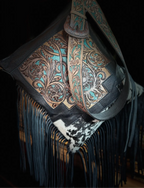 Western Tooled Leather Cowhide Purse-LargeBuckle Hand Bag