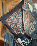 Western Tooled Leather Cowhide Purse-LargeBuckle Hand Bag