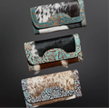Turquoise stamped western cowhide leather wallet
