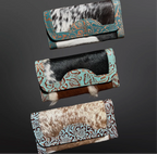 Turquoise stamped western cowhide leather wallet