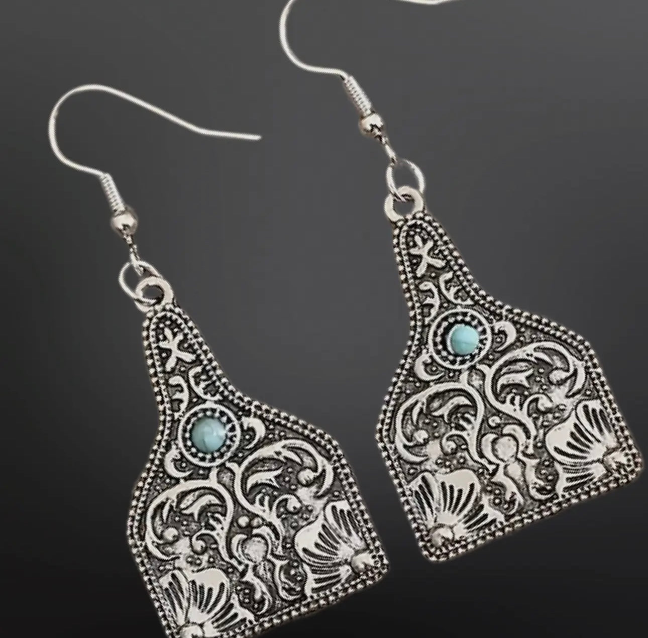 Cow tag western earrings