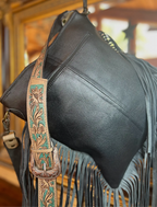 Western Tooled Leather Cowhide Purse-LargeBuckle Hand Bag