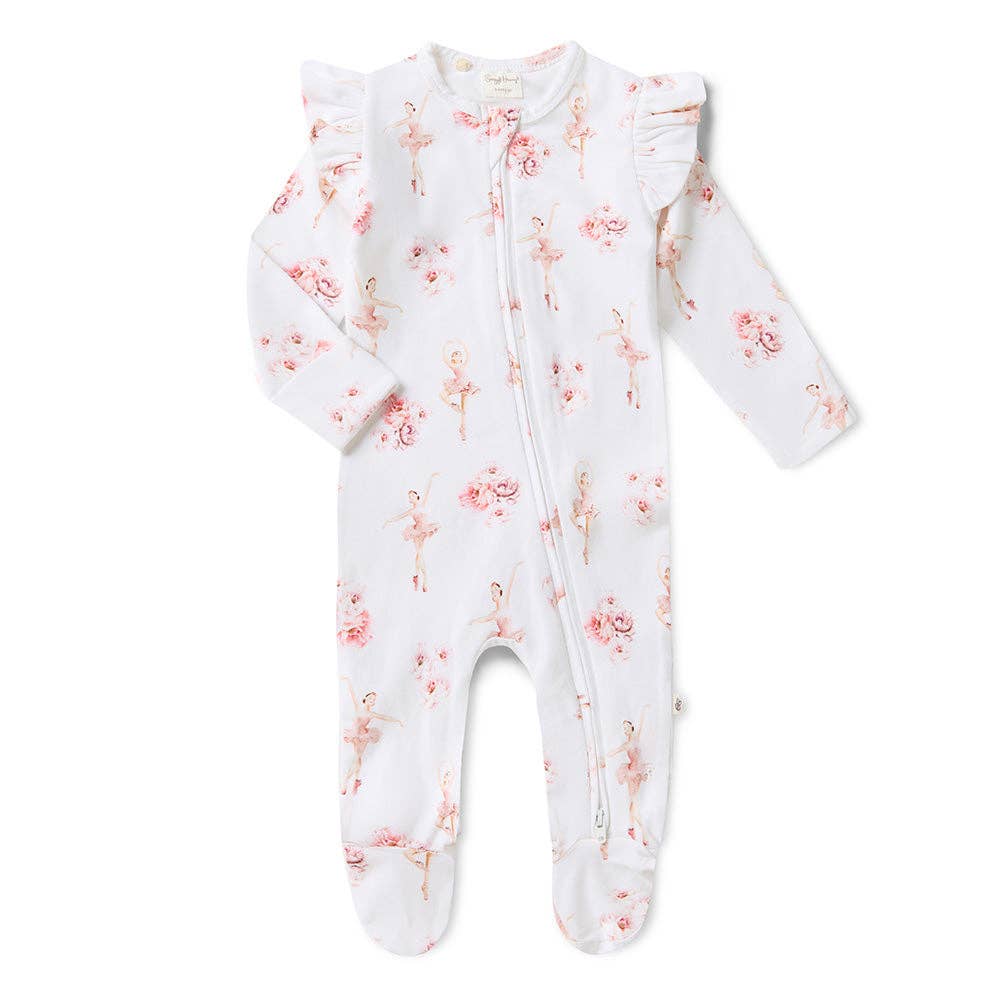 Ballerina Organic Snuggle Sleepsuit Zip Footie with Frill