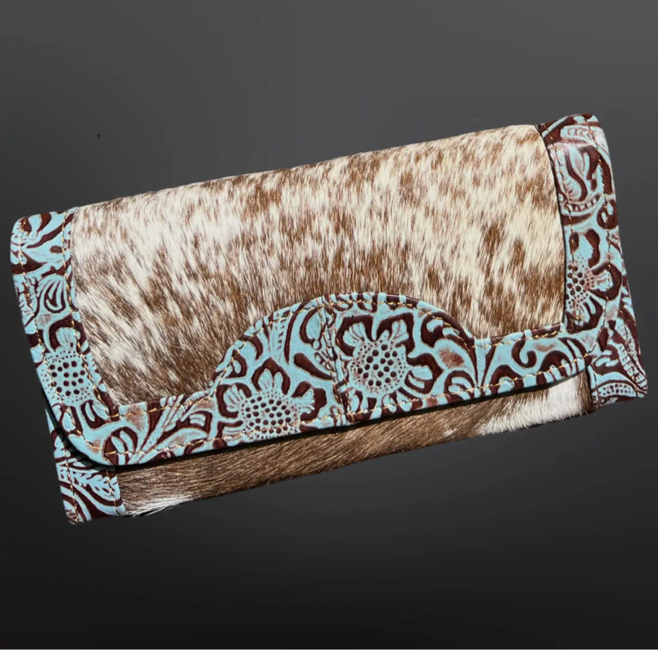 Turquoise stamped western cowhide leather wallet