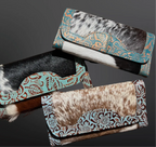 Turquoise stamped western cowhide leather wallet