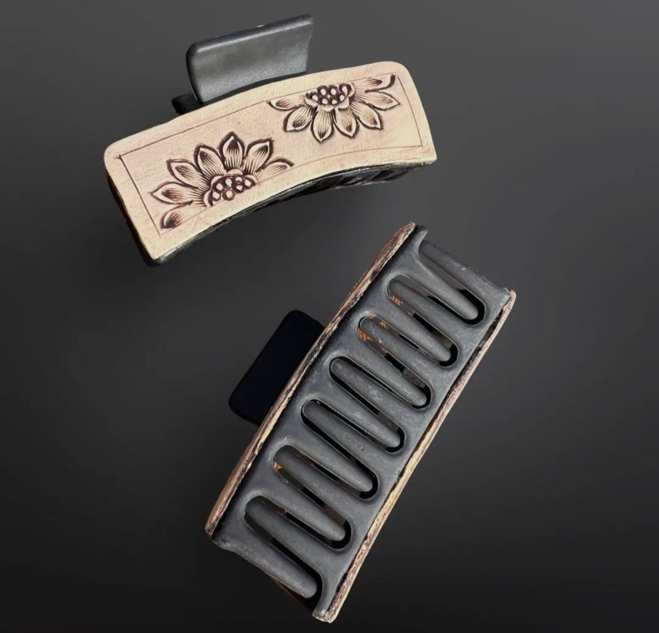 Sunflower tooled leather hair clip