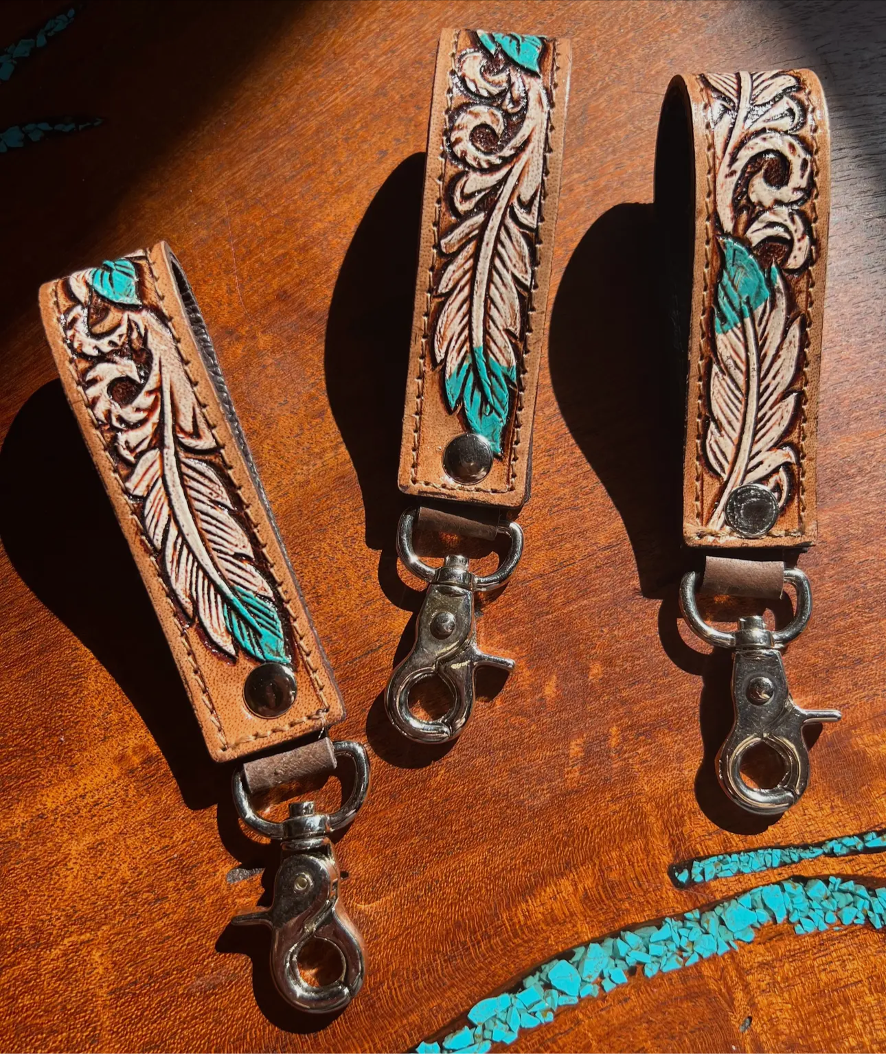 Tooled Leather Western Key Chain