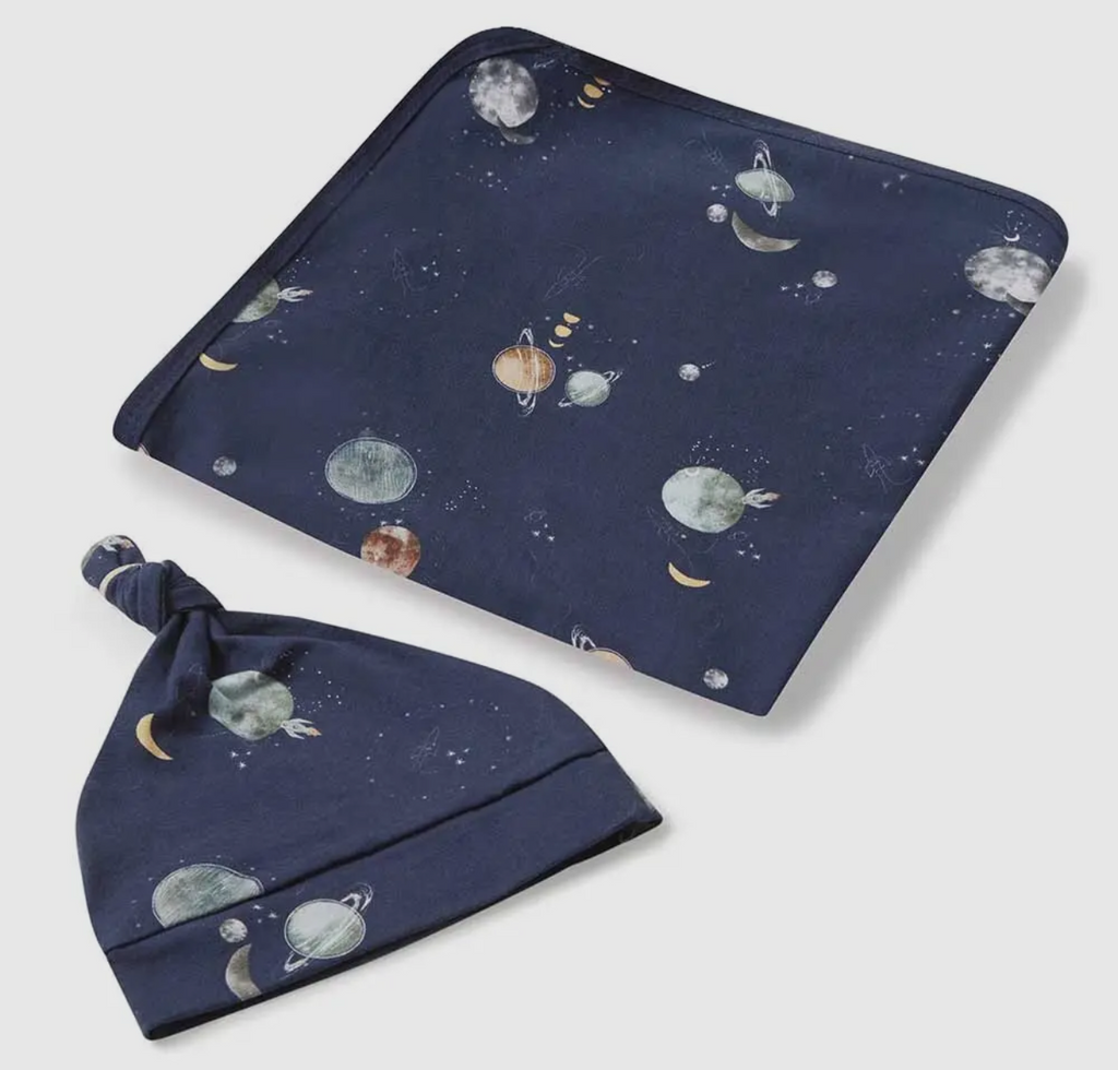 Milky Way Baby Jersey Wrap and Beanie set