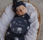Milky Way Baby Jersey Wrap and Beanie set