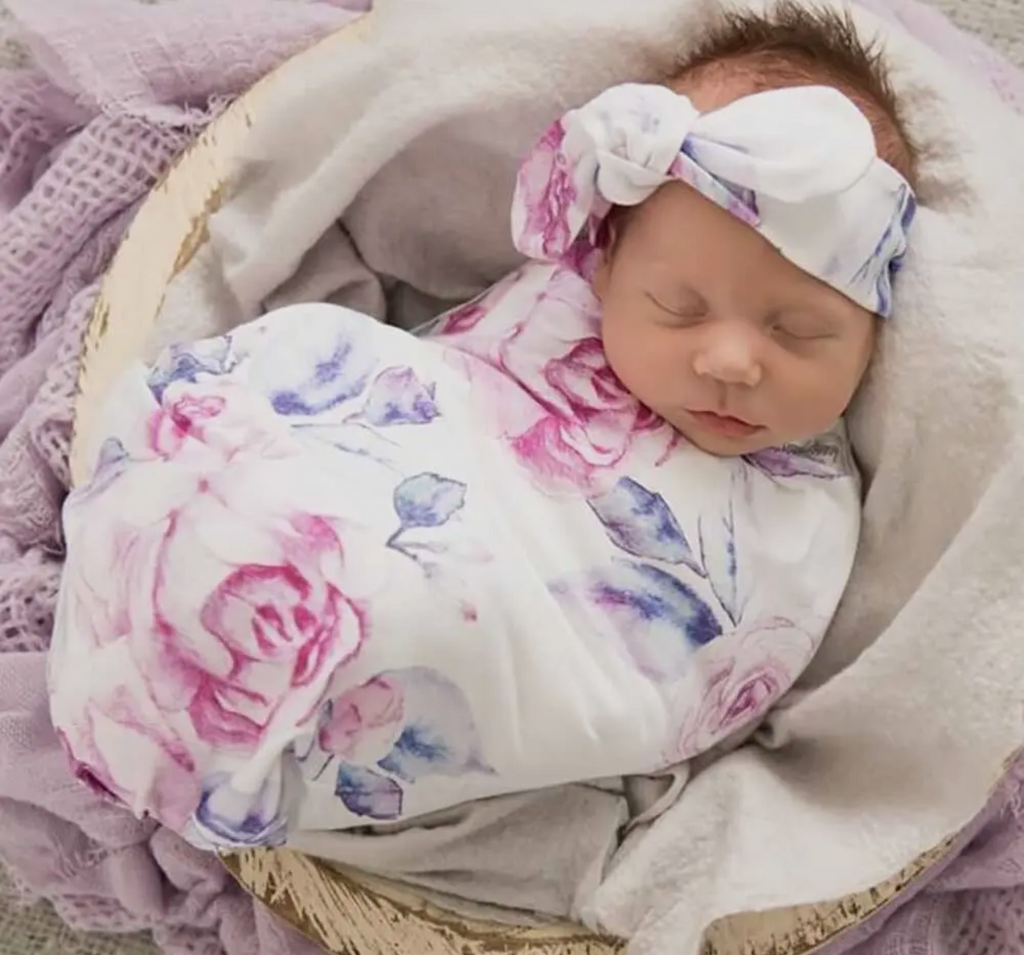 Lilac skies Baby jersey wrap & topknot set