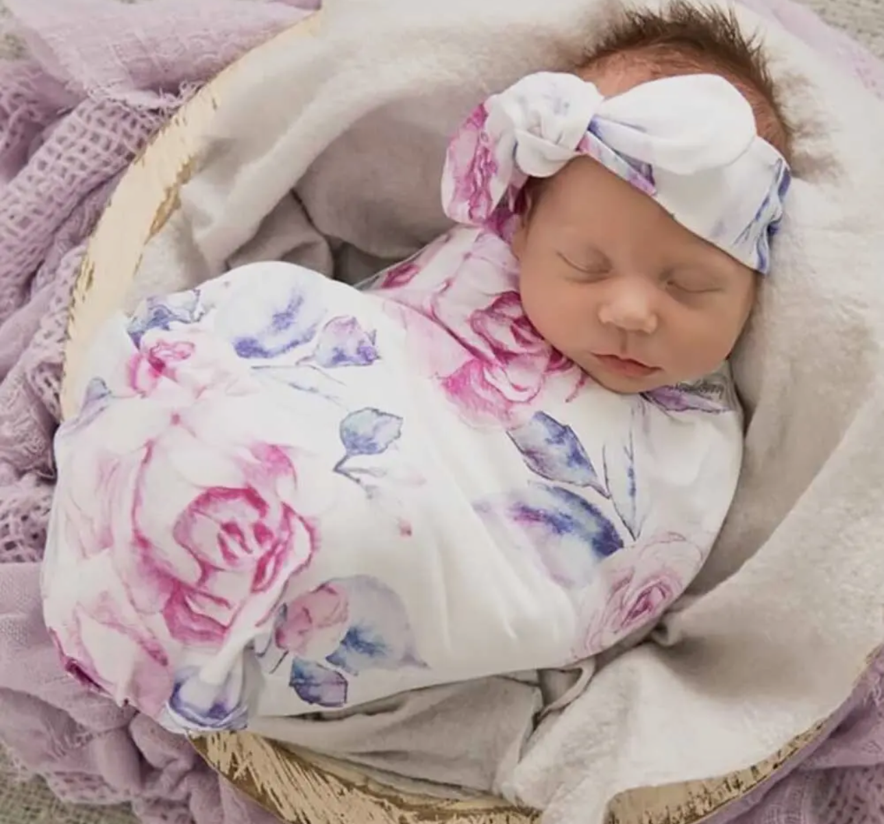 Lilac skies Baby jersey wrap & topknot set