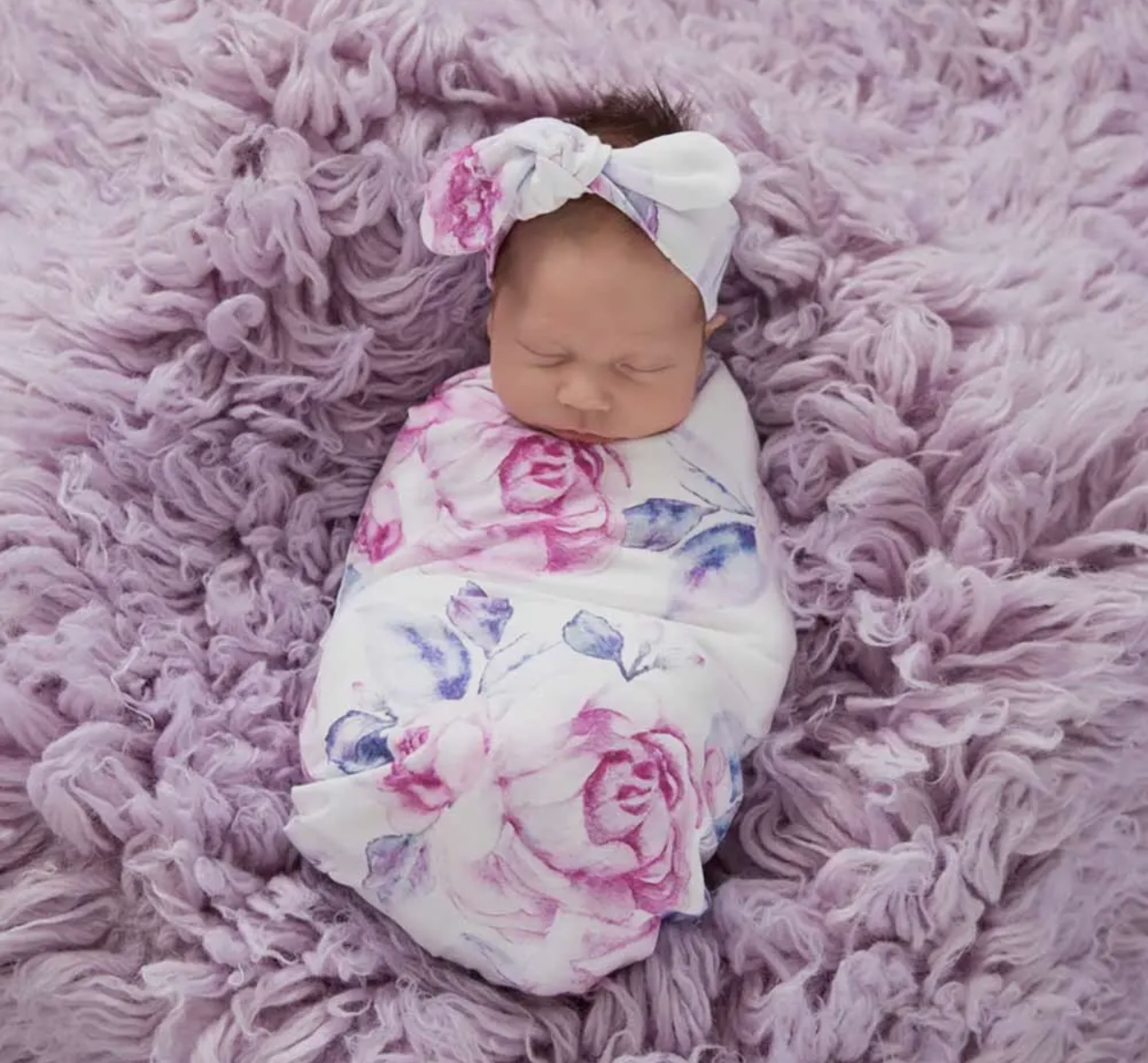 Lilac skies Baby jersey wrap & topknot set