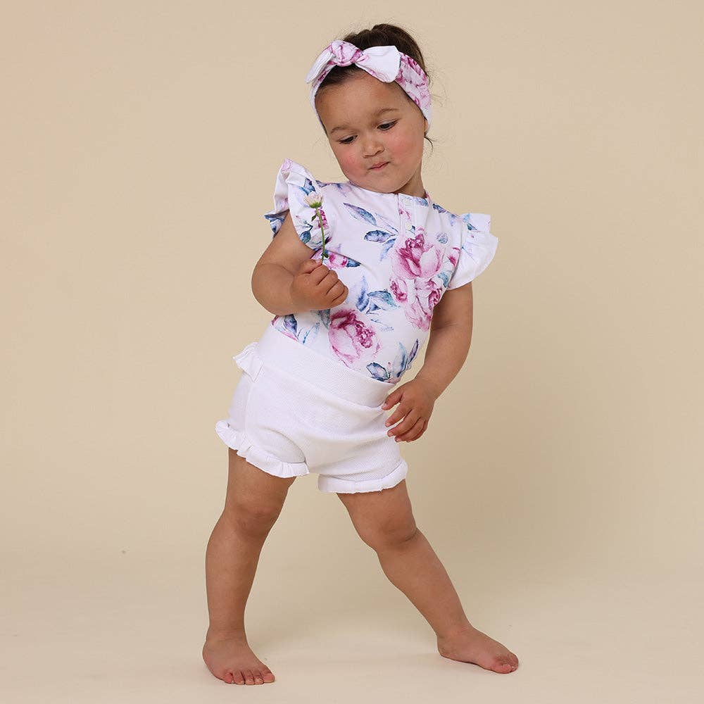 Lilac Skies Short Sleeve Organic Bodysuit with Frill