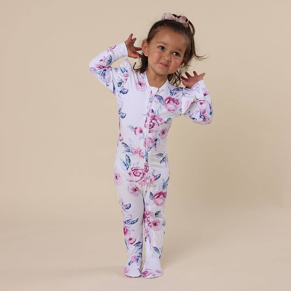 Lilac Skies Organic Snuggle Sleepsuit Zip Footie with Frill