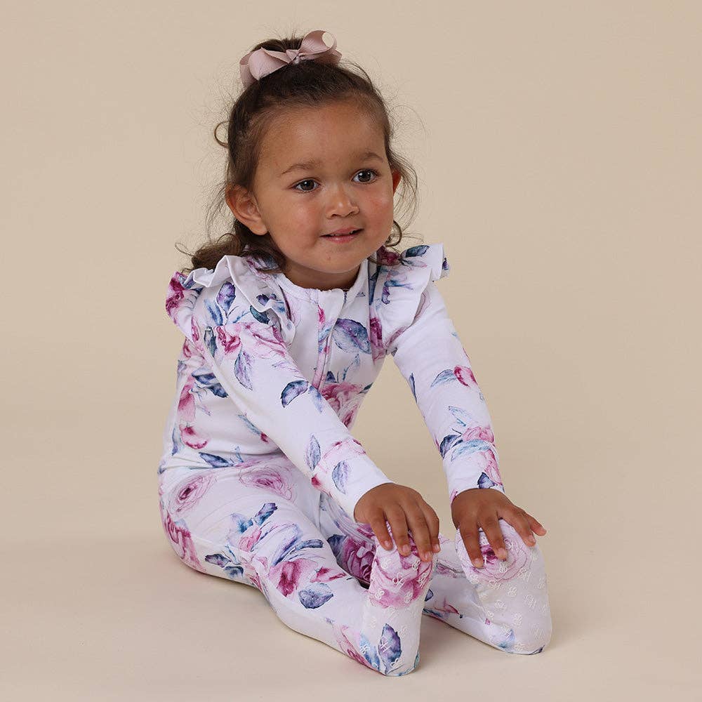 Lilac Skies Organic Snuggle Sleepsuit Zip Footie with Frill